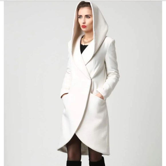 Wool Midi Coat with Hood in Winter White - Small (NWOT) - Picture 2 of 14